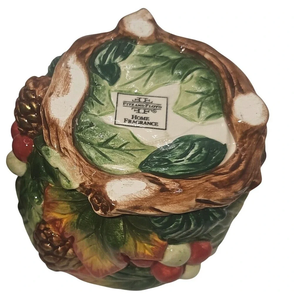 Fitz and Floyd Home Fragrance Ceramic Autumn Leaf Pinecone Votive Holders Set 2